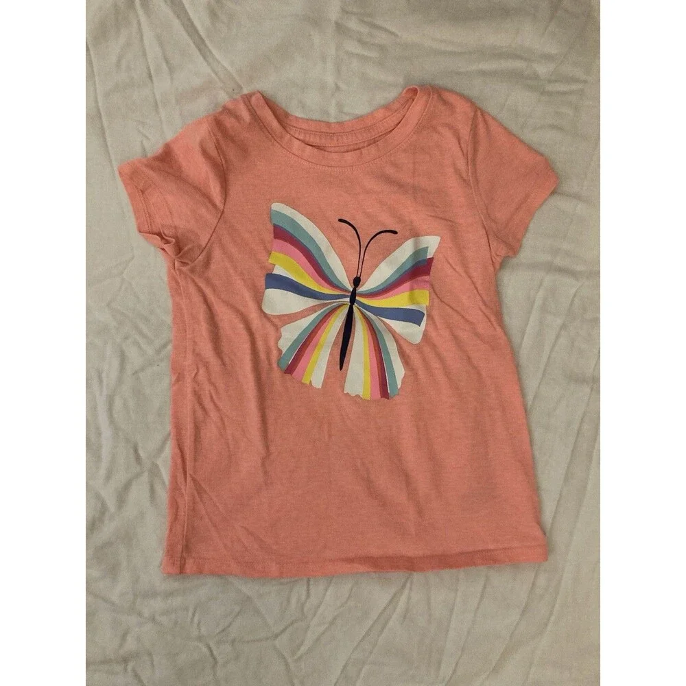 5T Cat & Jack girls clothes - 1 piece T shirt | solid pink & butterfly theme